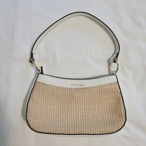 Nanette Lepore Woven Straw Shoulder Bag Cream White Boho Purse Summer Tote